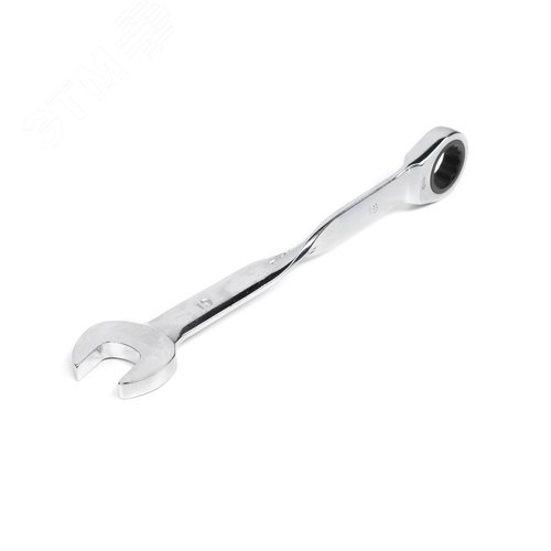 Изображение товара Ключ комбинированный трещоточный удлиненный 19х19 с изогнутой рукояткой хромированный (шт)