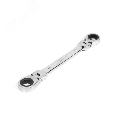 Изображение товара Ключ накидной двусторонний 14х15 трещоточный шарнирный хромированный (шт)