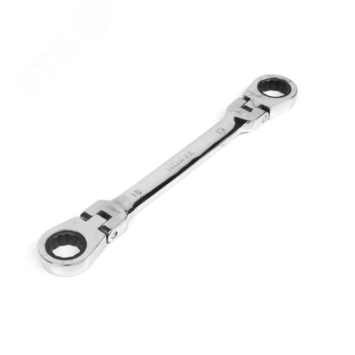 Изображение товара Ключ накидной двусторонний 18х19 трещоточный шарнирный хромированный (шт)