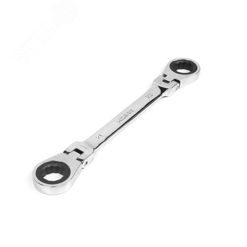 Изображение товара Ключ накидной двусторонний 21х23 трещоточный шарнирный хромированный (шт)