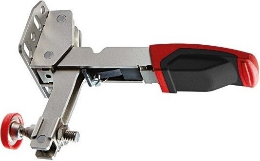 Зажим регулируемый вертикальный, с коленчатым рычагом, усилие: 2.5 кН, с открытым плечом и горизонтальным основанием 35