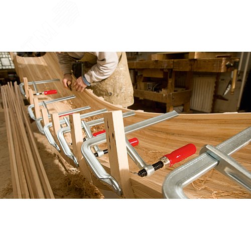 Струбцина цельнометаллическая 250/120, усилие: 6 кН, c деревянной рукояткой - фото 3