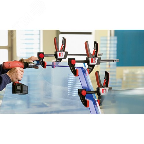 Струбцина пистолетного типа, усилие: 2 кН, 450 мм x 80 мм, распор 170 - 660 мм, удобная смена работы с сжатия на распор - фото 3