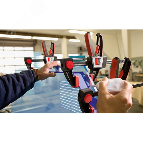 Струбцина пистолетного типа, усилие: 2 кН, 450 мм x 80 мм, распор 170 - 660 мм, удобная смена работы с сжатия на распор - фото 7