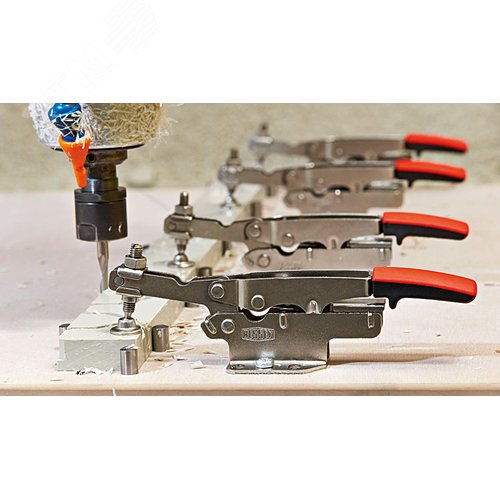 Зажим регулируемый горизонтальный, с коленчатым рычагом, усилие: 2.5 кН, с открытым плечом и горизонтальным основанием 60 - фото 4