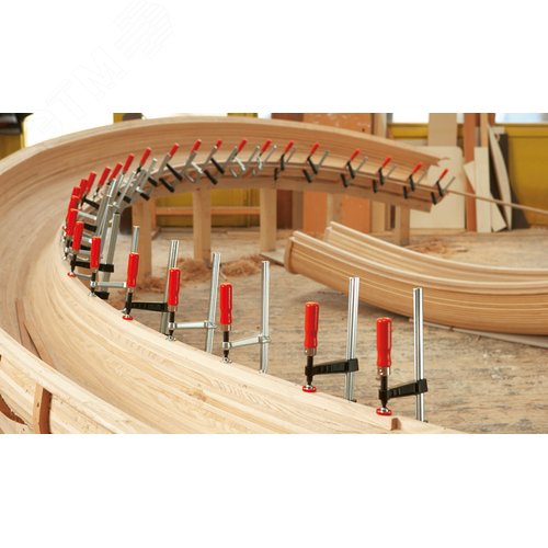 Струбцина из ковкого чугуна 250 80, усилие: 6 кН, с деревянной рукояткой, полая рейка - фото 2