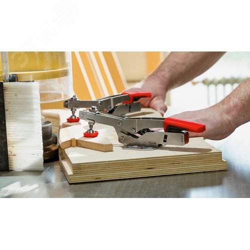 Зажим регулируемый горизонтальный, с коленчатым рычагом, усилие: 2.5 кН, с открытым плечом и горизонтальным основанием 60 - фото 3