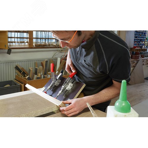 Зажим регулируемый, с коленчатым рычагом, усилие: 2.5 кН, с выдвигаемым упором на горизонтальном основании 35 - фото 4