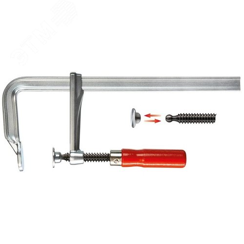 Изображение товара Струбцина цельнометаллическая 250/120, усилие: 6 кН, c деревянной рукояткой (шт)