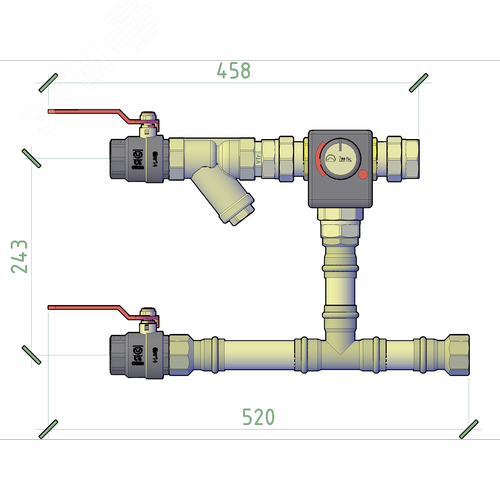 Изображение товара Смесительный узел для охладителя ДУ32, присоединение G11/4, KVS 16, расход 8м3/ч, привод 24VDC, управление 0-10В (шт)