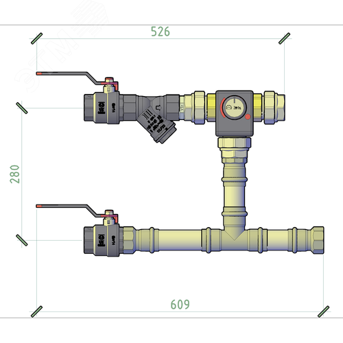 Изображение товара Смесительный узел для охладителя ДУ40, присоединение G11/2, KVS 25, расход 12,5м3/ч, привод 24VDC, управление 0-10В (шт)