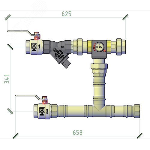 Изображение товара Смесительный узел для охладителя ДУ50, присоединение G2, KVS 40, расход 20м3/ч, привод 24VDC, управление 0-10В (шт)