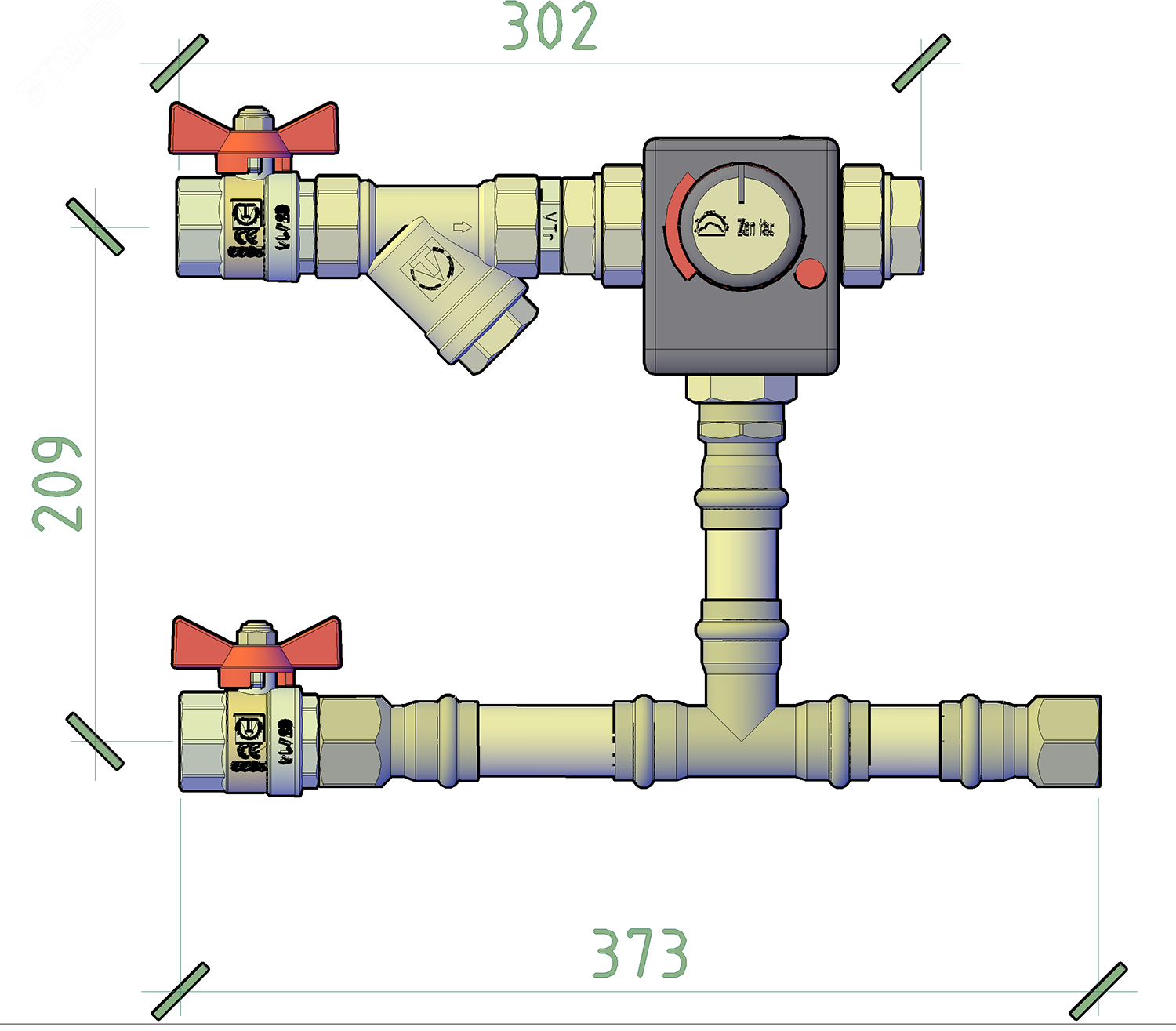 Изображение товара Смесительный узел RGP СУ 25-4.0-24-ВО с приводом 24VDC и управлением 0-10В