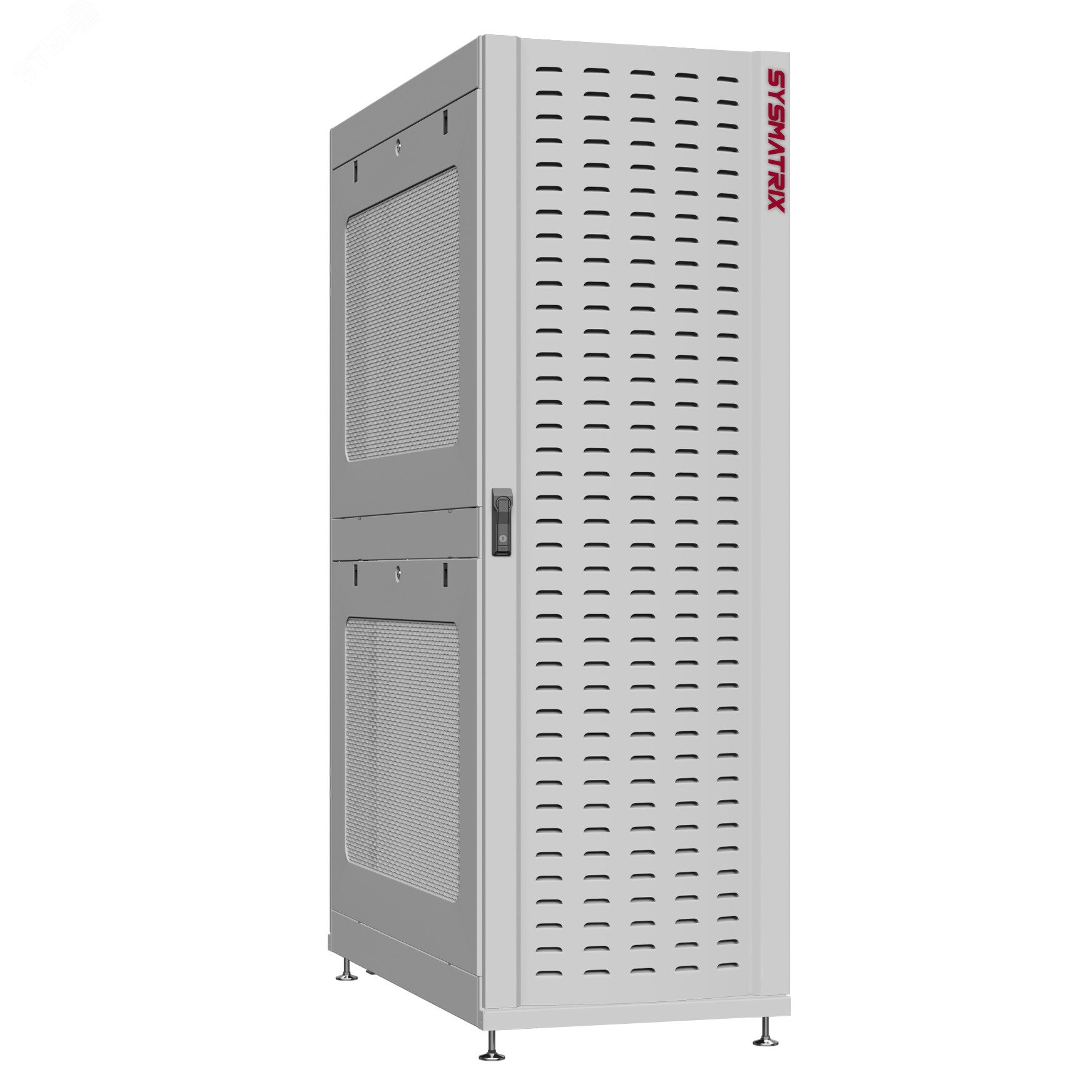 Шкаф серверный 48U 800х1200 передняя дверь: протект IP41. задняя дверь: одностворчатая глухой металл IP51. боковые панели: перфорированные. цвет: серый RAL7035  NS 8248.7622 SYSMATRIX - превью 2