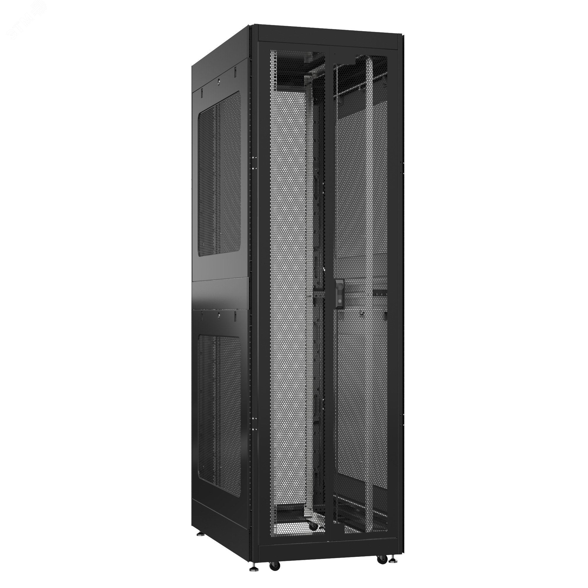 Шкаф серверный 42U 800х1200 передняя дверь: двустворчатая перфорированная IP20. задняя дверь: двустворчатая глухой металл IP51. боковые панели: перфорированные. цвет: черный RAL9005  EX 8242.9452 SYSMATRIX - превью 2