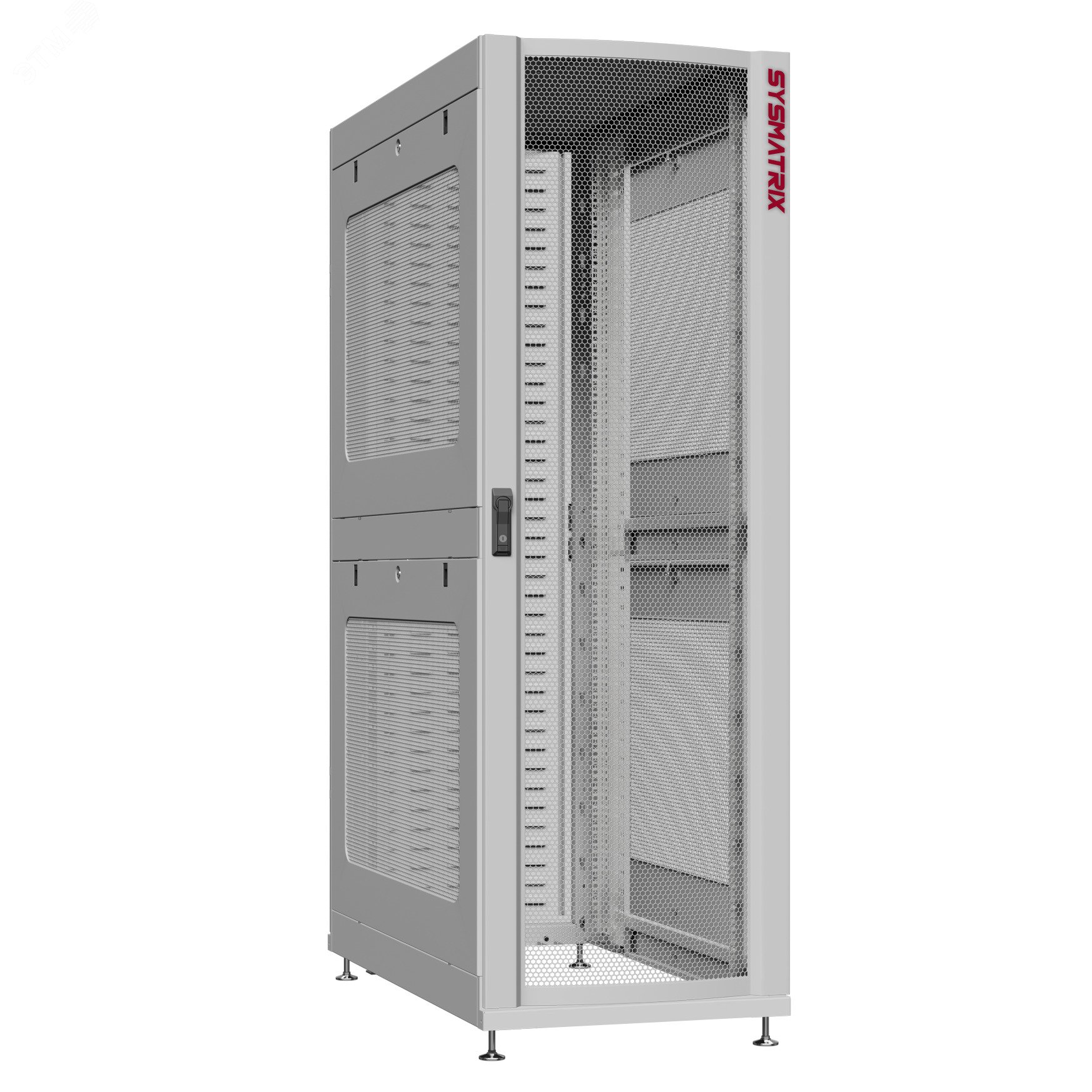 Шкаф серверный 48U 800х1200 передняя дверь: одностворчатая перфорированная IP20. задняя дверь: протект IP41. боковые панели: перфорированные. цвет: серый RAL7035  NS 8248.7362 SYSMATRIX - превью 2