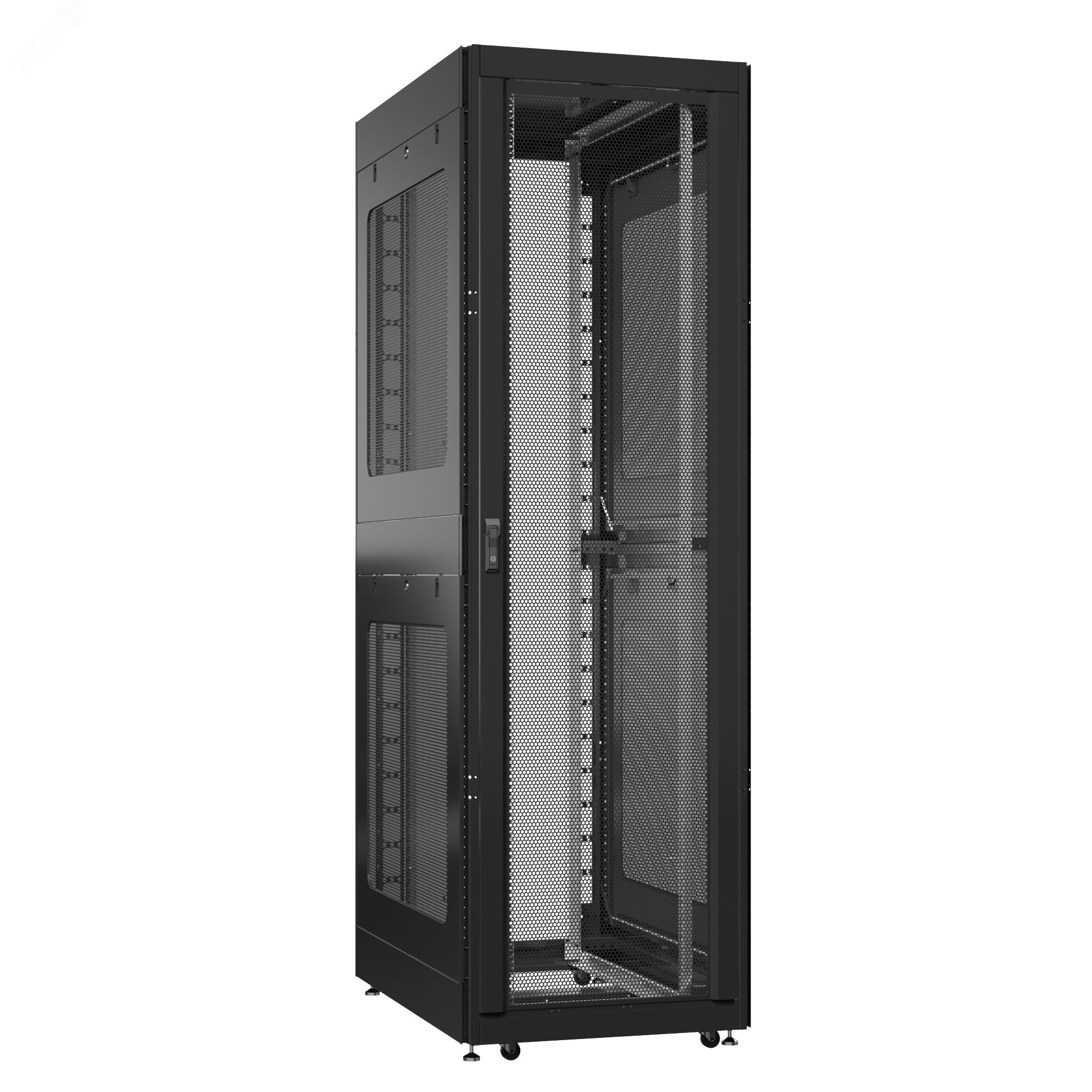 Шкаф серверный 42U 800х1200 передняя дверь: двустворчатая глухой металл IP51. задняя дверь: без. боковые панели: перфорированные. цвет: черный RAL9005  EX 8242.9502 SYSMATRIX - превью 2