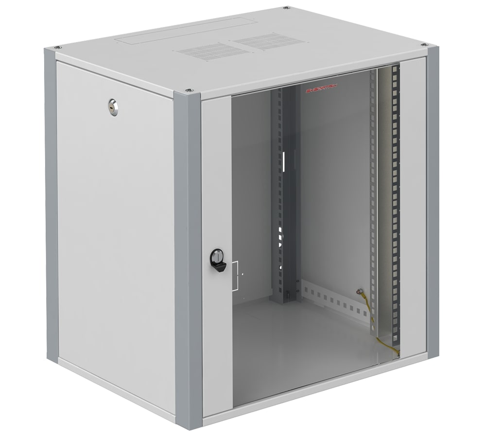 Шкаф телекоммуникационный настенный 19' 12U дверь стекло IP20. 600x450x585mm(ШхГхВ) цвет серый(RAL 7035/RAL7000)