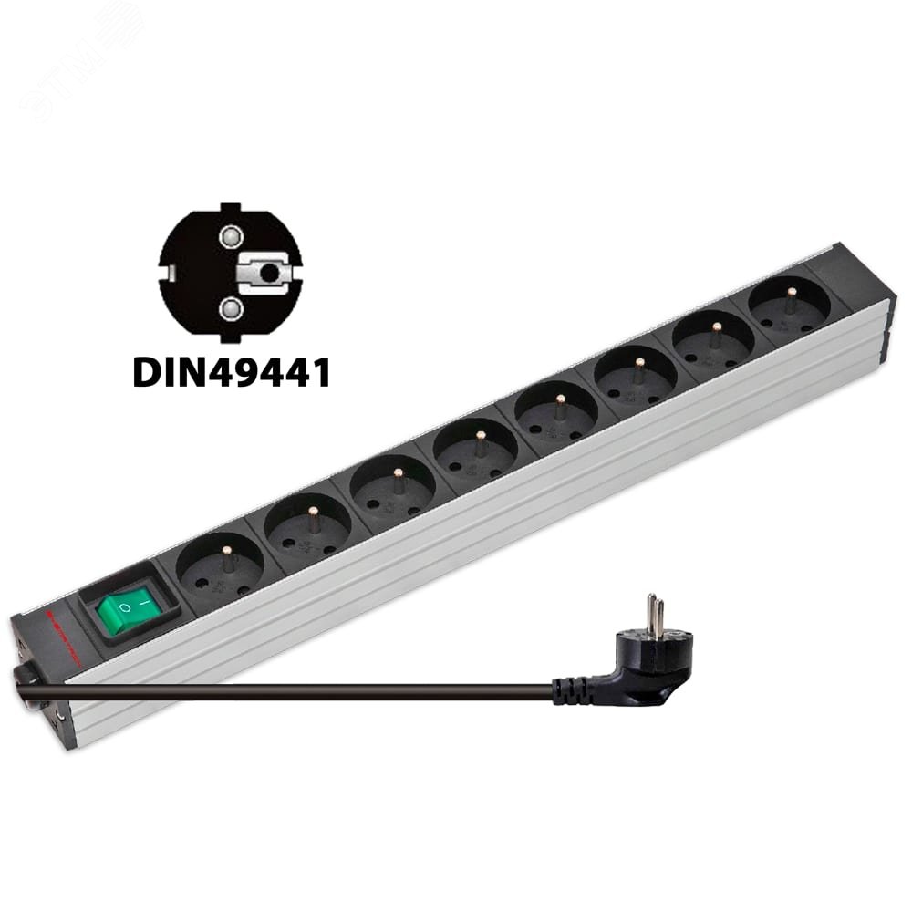 Изображение товара Блок розеток 8 портов 1U с шнуром 1.8м для телекоммуникационных шкафов SYSMATRIX PD 0804.019