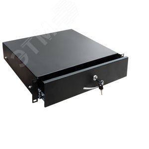 Изображение товара Полка выдвижная (ящик) 19 дюймов. 2U. для технической документации и инструментов. с ключом. цвет черный (RAL 9005) (шт)