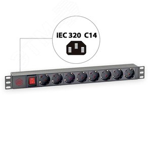 Изображение товара Блок розеток 19' на 8 розеток. выключатель. гнездо C14 под шнур (шт)