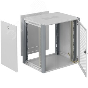 Шкаф телекоммуникационный настенный 19' 9U дверь перфорированная IP20. 600x350x450mm(ШхГхВ) цвет серый(RAL 7035/RAL7000)