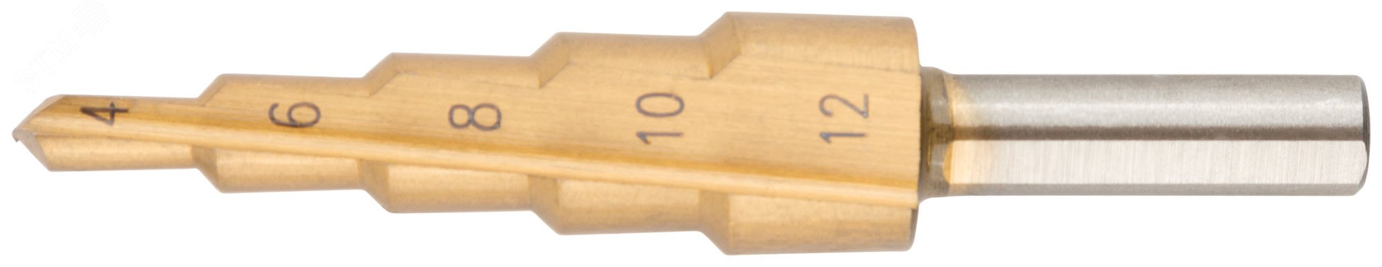 Изображение товара Сверло ступенчатое HSS по металлу 5 ступеней 4-12 мм с покрытием TiN