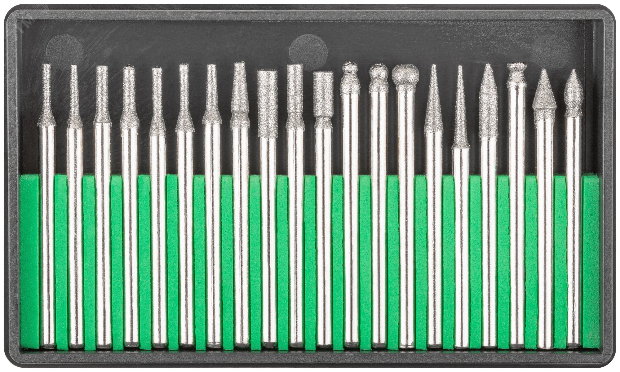 Изображение товара Шарошки, усиленная сталь с алмазным напылением, штифт диаметр 3 мм, 20 шт (шт)