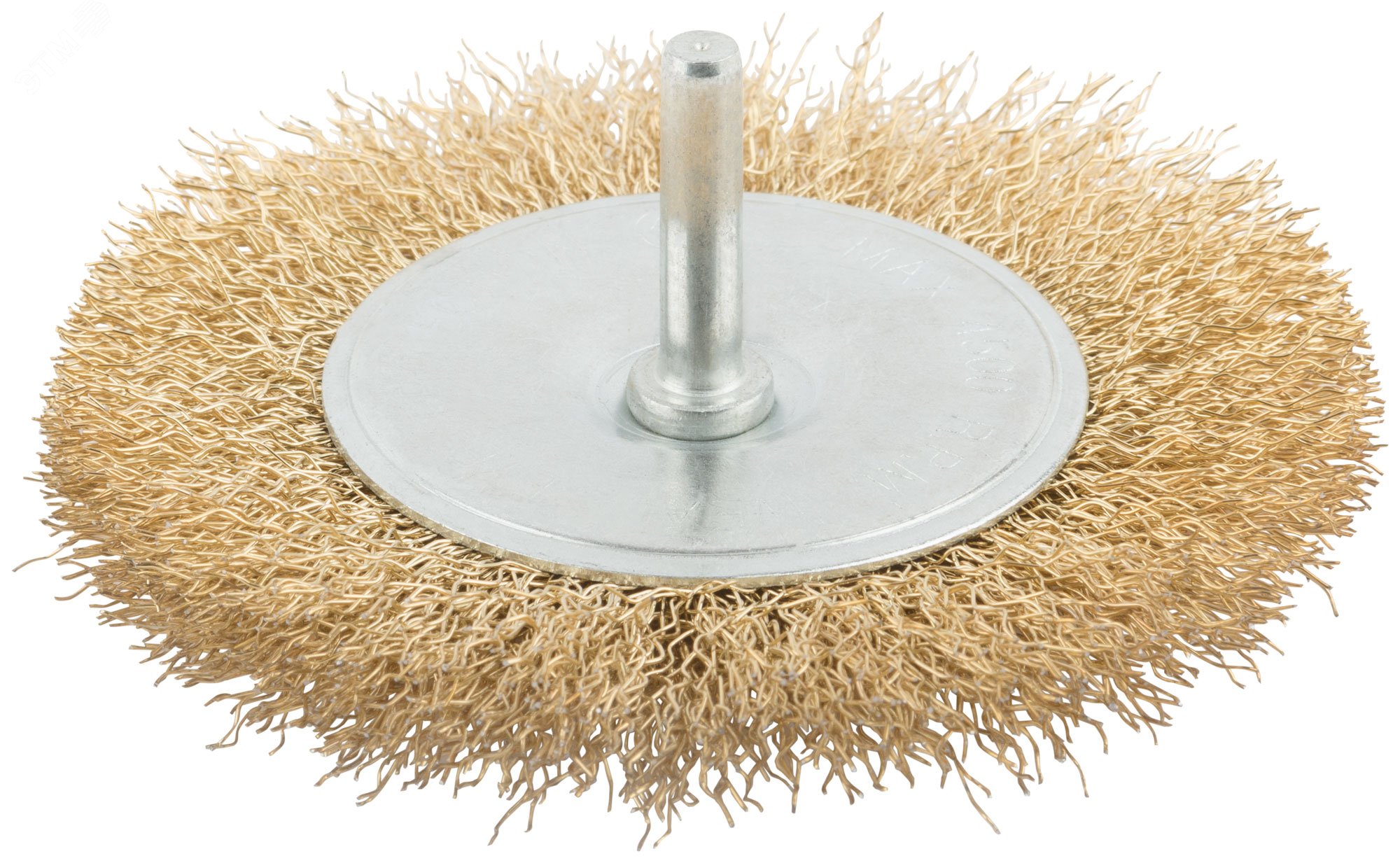 Изображение товара Кордщетка 100 мм для дрели с латунным ворсом сталь латунированная бренд MOS
