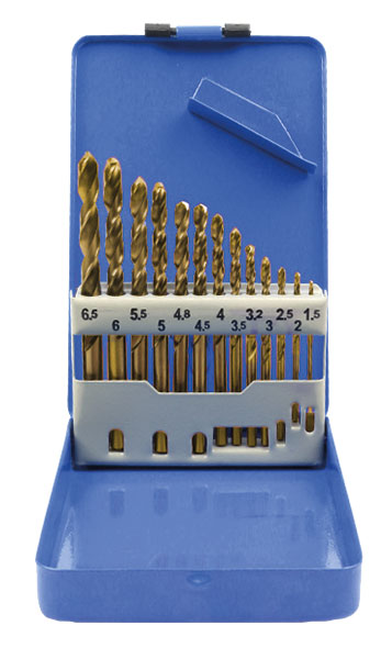 Набор сверл по металлу HSS шлифованные, титановое покрытие, угол заточки 135град, мет.бокс, 13 шт. (2-2,5-3-3,5-4-4,5-5-5,5-6-6,5-7-7,5-8 мм)