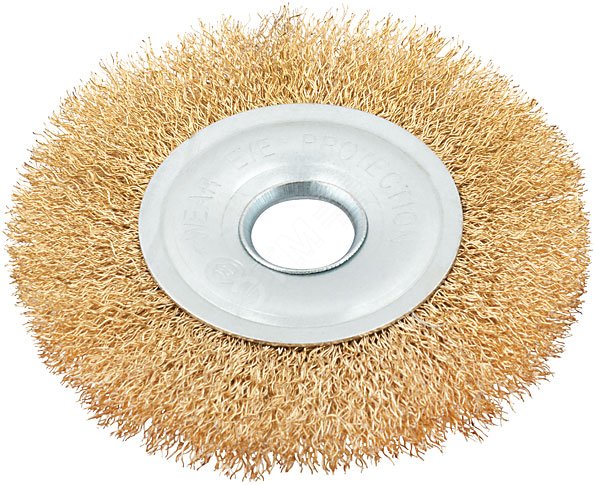 Кордщетка, тип ''колесо'', посадочный диаметр 22.2 мм, стальная латунированная волнистая проволока 150 мм