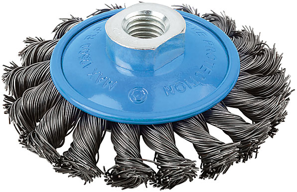 Кордщетка, тип ''колесо'' с наклоном, гайка М14, стальная витая проволока 125 мм