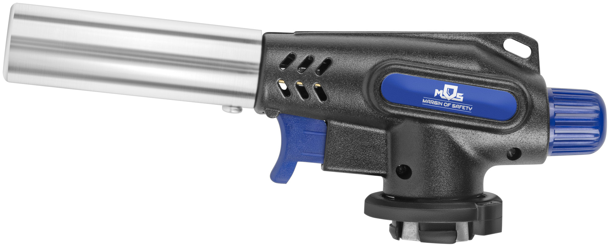 Горелка газовая на цанговый баллон, пласт.корпус, с пьезоподжигом, вращение 360°, сопло 22 мм