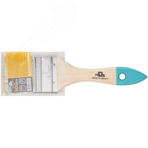 Кисть флейцевая, натур. cветлая щетина, деревянная ручка 2'' (50 мм) - фото 3