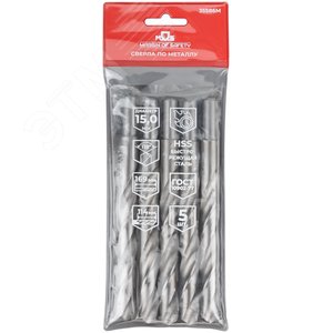 Сверла по металлу HSS, угол заточки 118град, 15,0X169 мм, (5 шт.) - фото 3