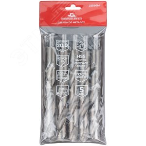 Сверла по металлу HSS, угол заточки 118град, 20,0X205 мм, (5 шт.) - фото 3