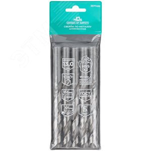Сверла по металлу HSS шлифованные, угол заточки 135град, 13,0X151 мм (5 шт.) - фото 3