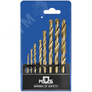 Изображение товара Набор сверл по металлу HSS шлифованные, титановое покрытие, угол заточки 135град, пласт. кейс, 19 шт. (1-10 мм, через 0,5 мм) (шт)