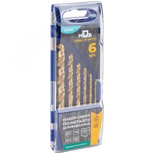 Набор сверл по металлу HSS шлифованные, титановое покрытие, угол заточки 135град, пласт. кейс, 6 шт. (2-3-4-5-6-8 мм) - фото 4