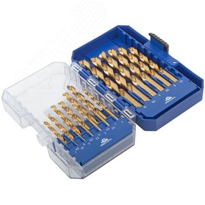 Набор сверл по металлу HSS шлифованные, титановое покрытие, угол заточки 135град, пласт. кейс, 19 шт. (1-10 мм, через 0,5 мм) - фото 2