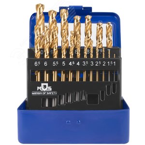 Набор сверл по металлу HSS шлифованные, титановое покрытие, угол заточки 135град,  мет.бокс,19 шт. (1-10 мм через 0,5 мм) - фото 2