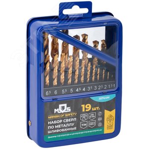 Набор сверл по металлу HSS шлифованные, титановое покрытие, угол заточки 135град,  мет.бокс,19 шт. (1-10 мм через 0,5 мм) - фото 4