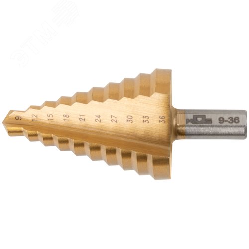 Сверло ступенчатое HSS по металлу, 10 ступеней 9-12-15-18-21-24-27-30-33-36 мм - фото 1