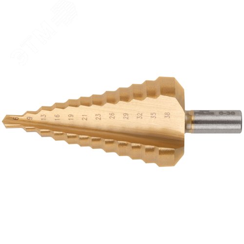 Сверло ступенчатое HSS по металлу, 12 ступеней 6-9-13-16-19-21-23-26-29-32-35-38 мм - фото 1