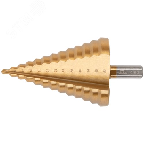 Изображение товара Сверло ступенчатое HSS по металлу, 13 ступеней 4-8-12-16-20-24-28-32-36-40-44-48-52 мм (шт)