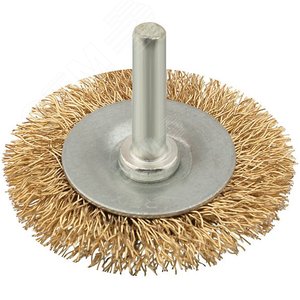Изображение товара Кордщетка, тип ''колесо'', со штифтом, стальная латунированная волнистая проволока 100 мм (шт)