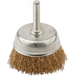 Изображение товара Кордщетка, тип ''чашка'', со штифтом, стальная латунированная волнистая проволока 75 мм (шт)