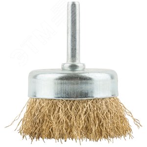Кордщетка, тип ''чашка'', со штифтом, стальная латунированная волнистая проволока 50 мм - фото 4