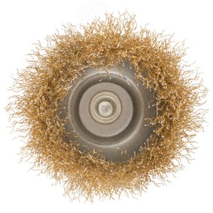 Кордщетка, тип ''чашка'', со штифтом, стальная латунированная волнистая проволока 65 мм - фото 2