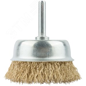 Кордщетка, тип ''чашка'', со штифтом, стальная латунированная волнистая проволока 65 мм - фото 4